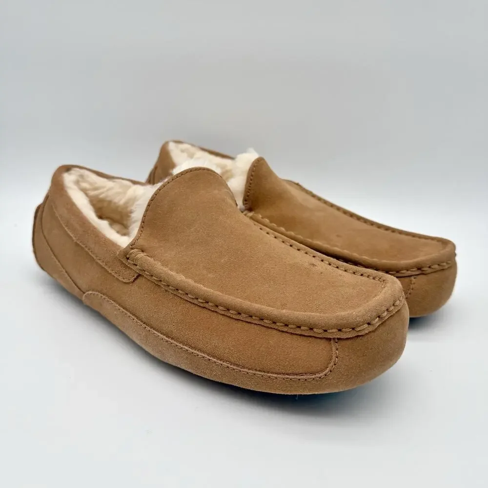 Ugg Mens Ascot Slippers US 9 EU 42 Chestnut Suede Slip On EUC